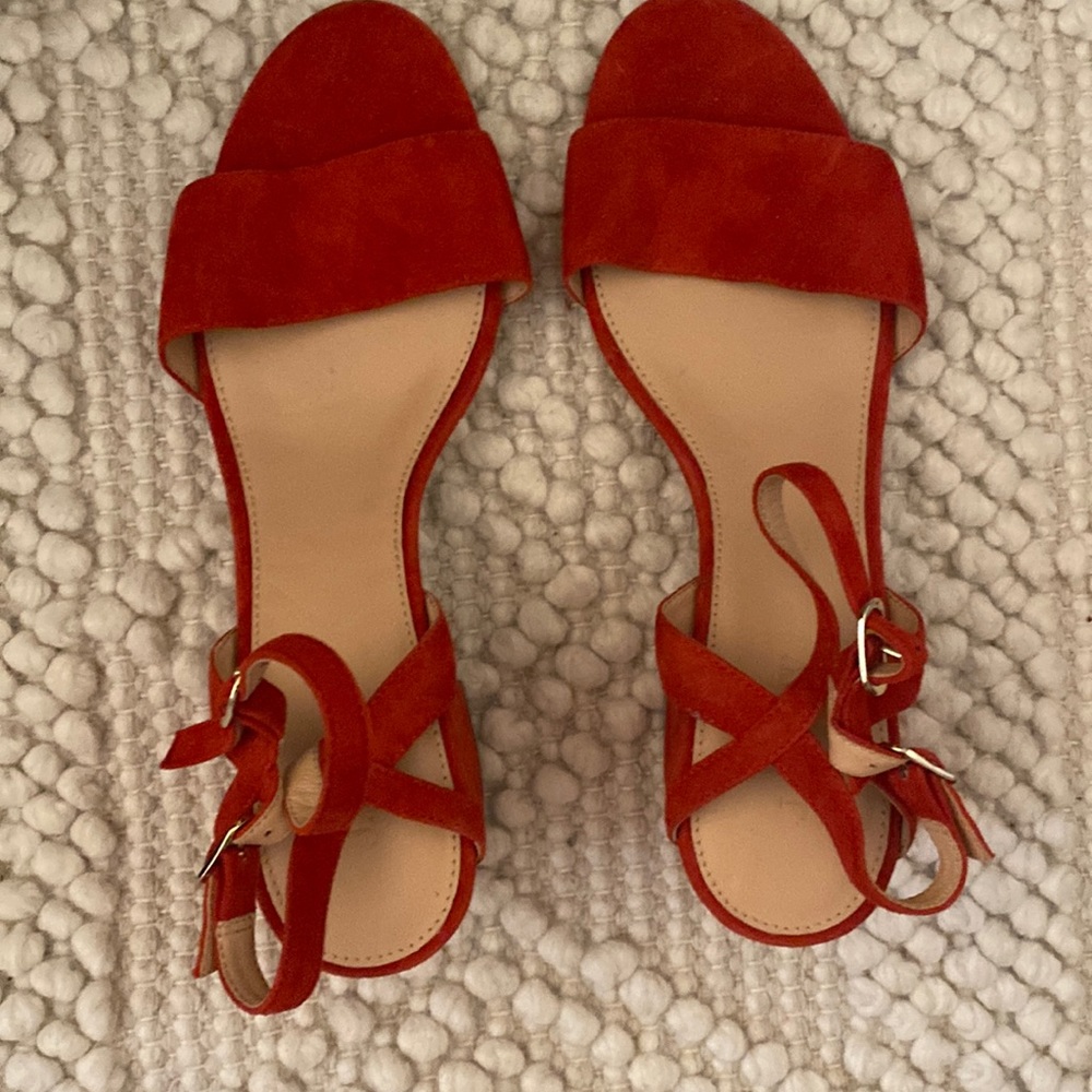 J.Crew red suede heeled sandal